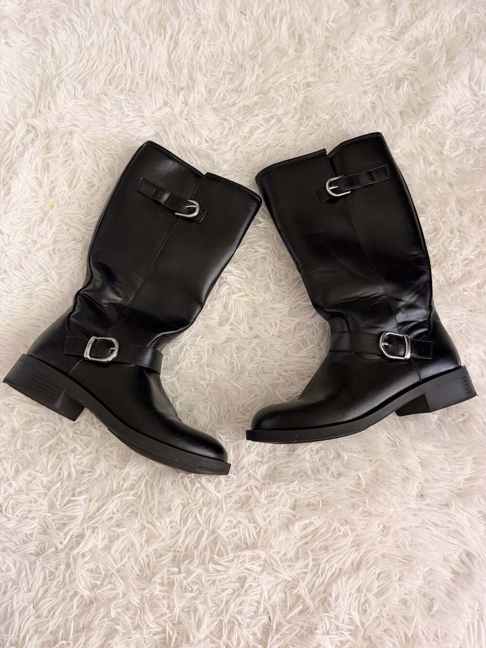 Madden NYC Black Knee High Moto Boots Size 7.5 With Buckles